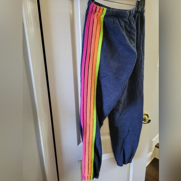 Aviator Nation 5 Stripe Sweatpants Heather Navy Neon Rainbow Size XS - Picture 5 of 13